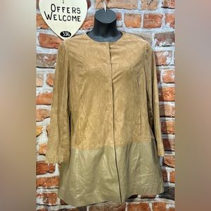 Chico’s sz3 Leather Suede Tan lightweight snaps jacket 16/18 XL GUC SOFT